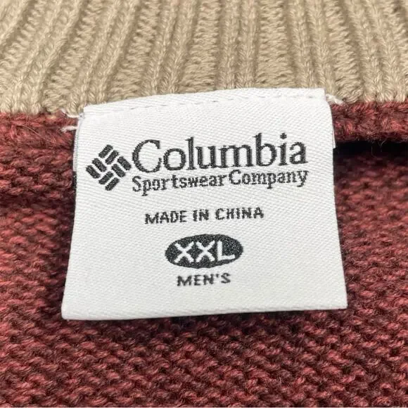 COLUMBIA Men's Cotton Quarter-Zip Stripe Pullover Sweater Maroon/Tan Size XXL - Picture 6 of 7